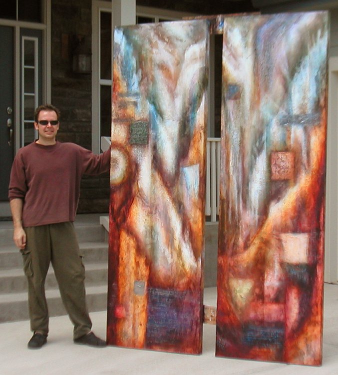Artist and 8 foot Diptych